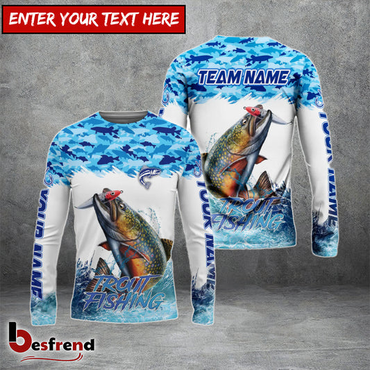 Besfrend Trout Fishing Blue Water Camo Custom Name  Team Name 3D Shirts
