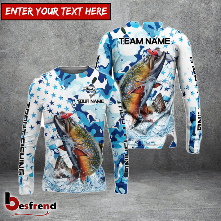 Besfrend Trout Fishing Blue White American Flag Custom Name  Team Name 3D Shirts