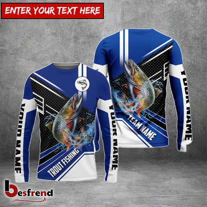 Besfrend Trout Fishing Blue White Sport Custom Name  Team Name 3D Shirts