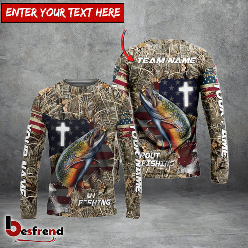 Besfrend Trout Fishing Cross Camo Custom Name  Team Name 3D Shirts
