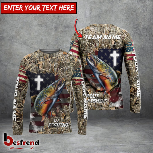 Besfrend Trout Fishing Cross Camo Custom Name  Team Name 3D Shirts