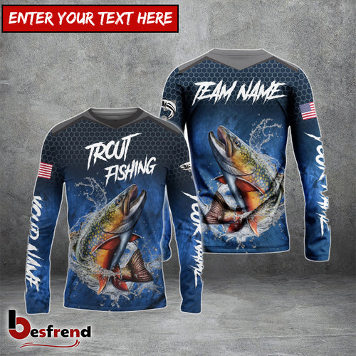 Besfrend Trout Fishing Dark Blue American Sport Custom Name  Team Name 3D Shirts