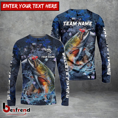 Besfrend Trout Fishing Dark Blue Camouflage Custom Name  Team Name 3D Shirts