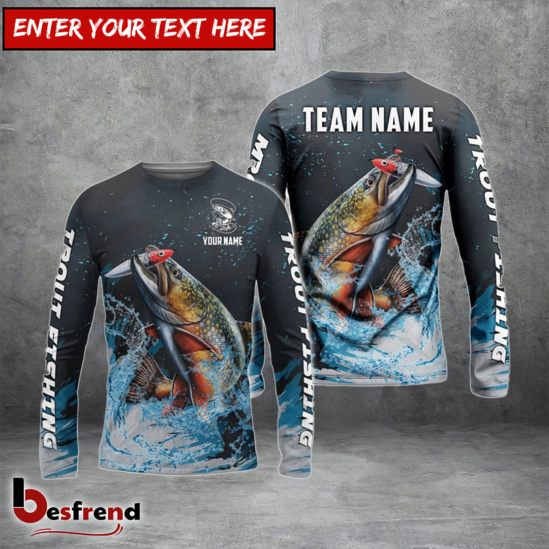 Besfrend Trout Fishing Dark Blue Sport Custom Name  Team Name 3D Shirts