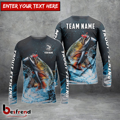 Besfrend Trout Fishing Dark Blue Sport Custom Name  Team Name 3D Shirts