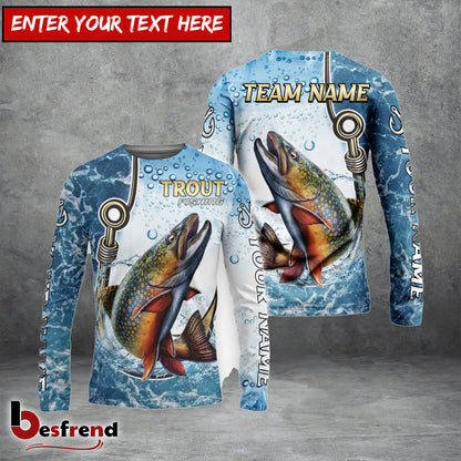 Besfrend Trout Fishing Golden Hook Graphic Sport Custom Name  Team Name 3D Shirts