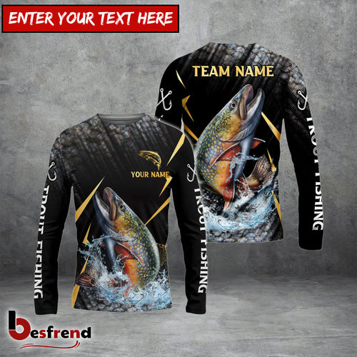 Besfrend Trout Fishing Golden With Skinfish Pattern Custom Name  Team Name 3D Shirts
