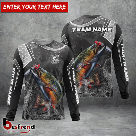 Besfrend Trout Fishing Gray Camo Sport Custom Name  Team Name 3D Shirts