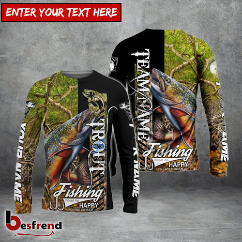 Besfrend Trout Fishing Jungle Camo Custom Name  Team Name 3D Shirts