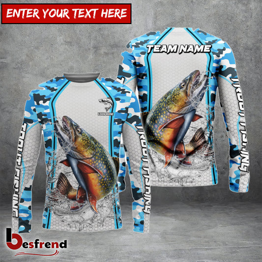 Besfrend Trout Fishing Light Blue Camo Sport Custom Name  Team Name 3D Shirts