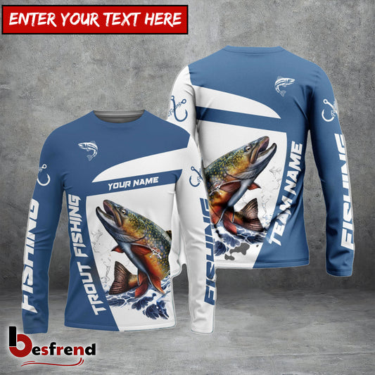 Besfrend Trout Fishing Light Navy Sport Custom Name  Team Name 3D Shirts
