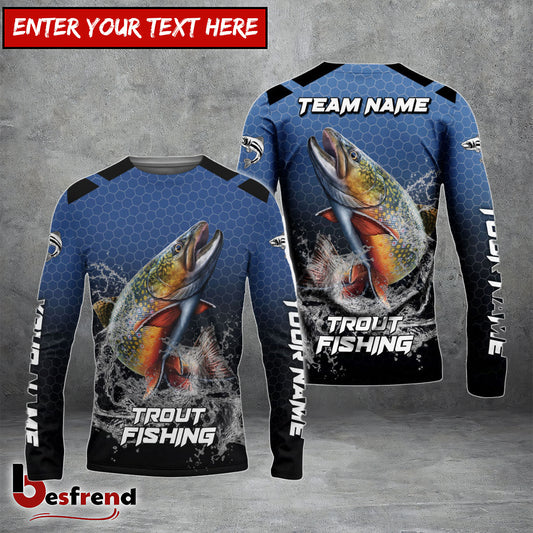 Besfrend Trout Fishing Navy Hexagon Sport Custom Name  Team Name 3D Shirts