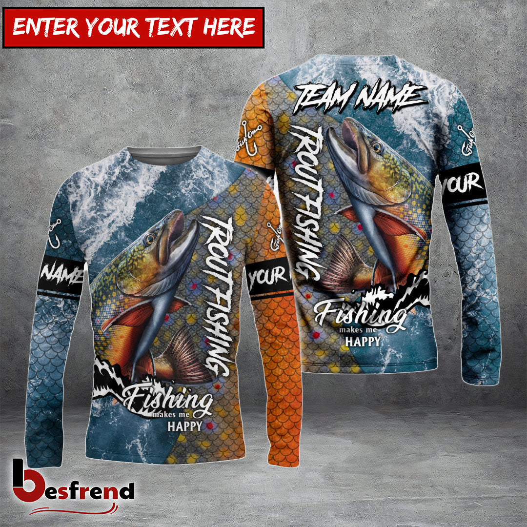 Besfrend Trout Fishing Skin Seawave Custom Name  Team Name 3D Shirts