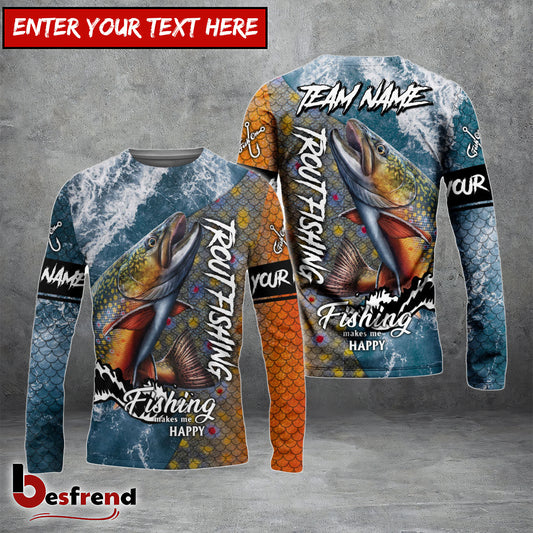 Besfrend Trout Fishing Skin Seawave Custom Name  Team Name 3D Shirts