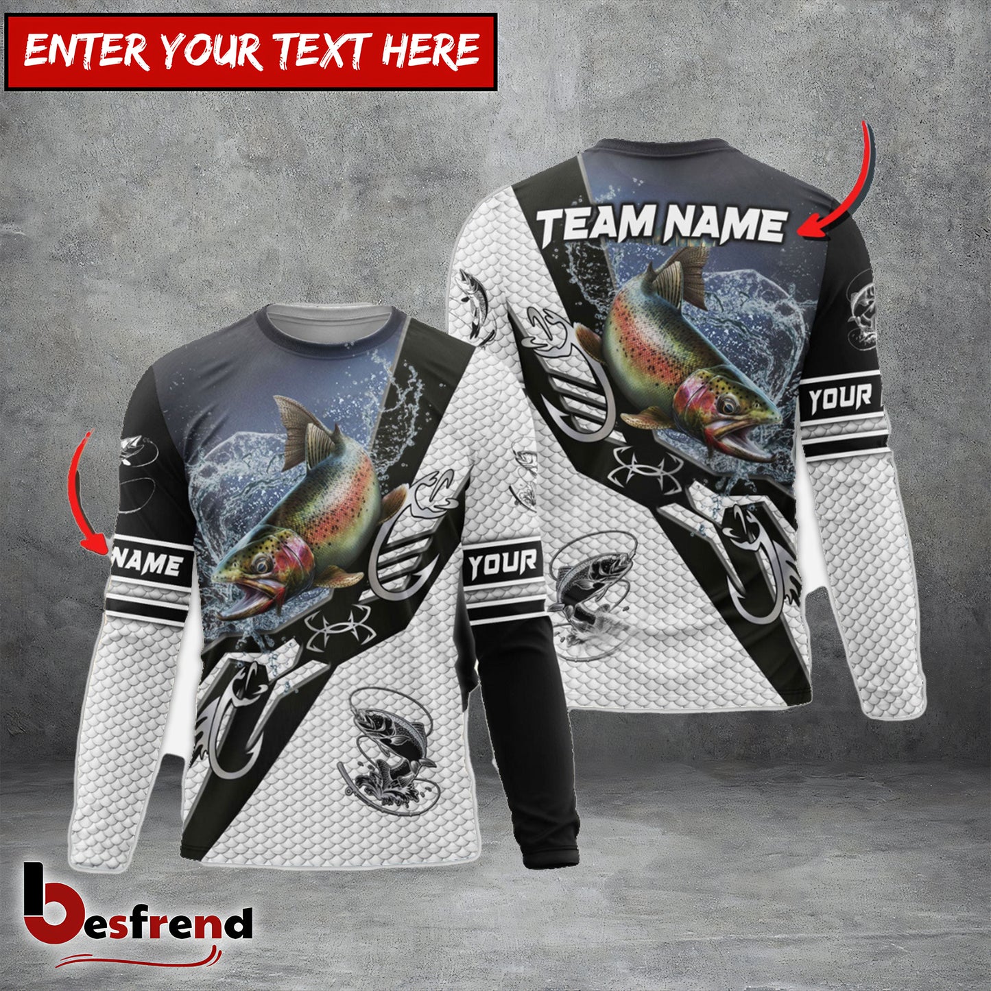 Besfrend Trout Fishing Target Locked Custom Name  Team Name 3D Shirts