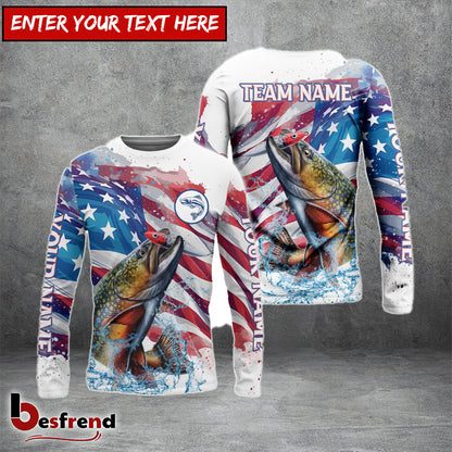 Besfrend Trout Fishing Watercolor USA Flag Custom Name  Team Name Shirts