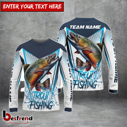 Besfrend Trout Fishing White Blue Camo Sport Custom Name  Team Name 3D Shirts