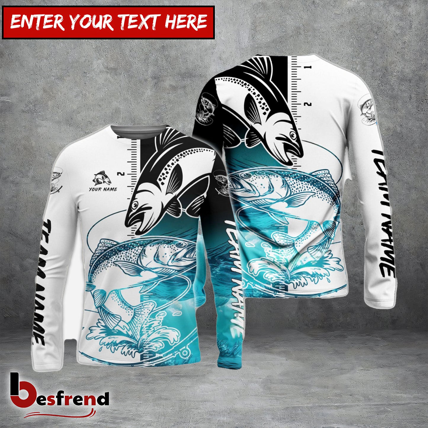 Besfrend Trout Fishing White Blue Water Custom Name  Team Name 3D Shirts