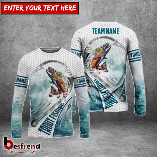 Besfrend Trout Fishing White Fin Water Sport Custom Name  Team Name 3D Shirts