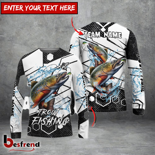 Besfrend Trout Fishing White Gray Black Hexagon Sport Custom Name  Team Name 3D Shirts