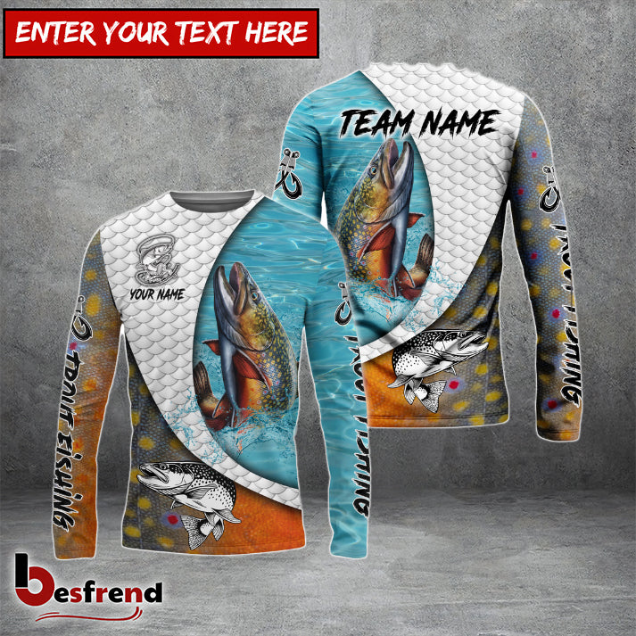 Besfrend Trout Fishing White Skin Diagonal Custom Name  Team Name 3D Shirts
