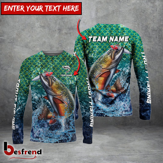 Besfrend Trout Fishing Yellow Fin Sport Custom Name  Team Name 3D Shirts