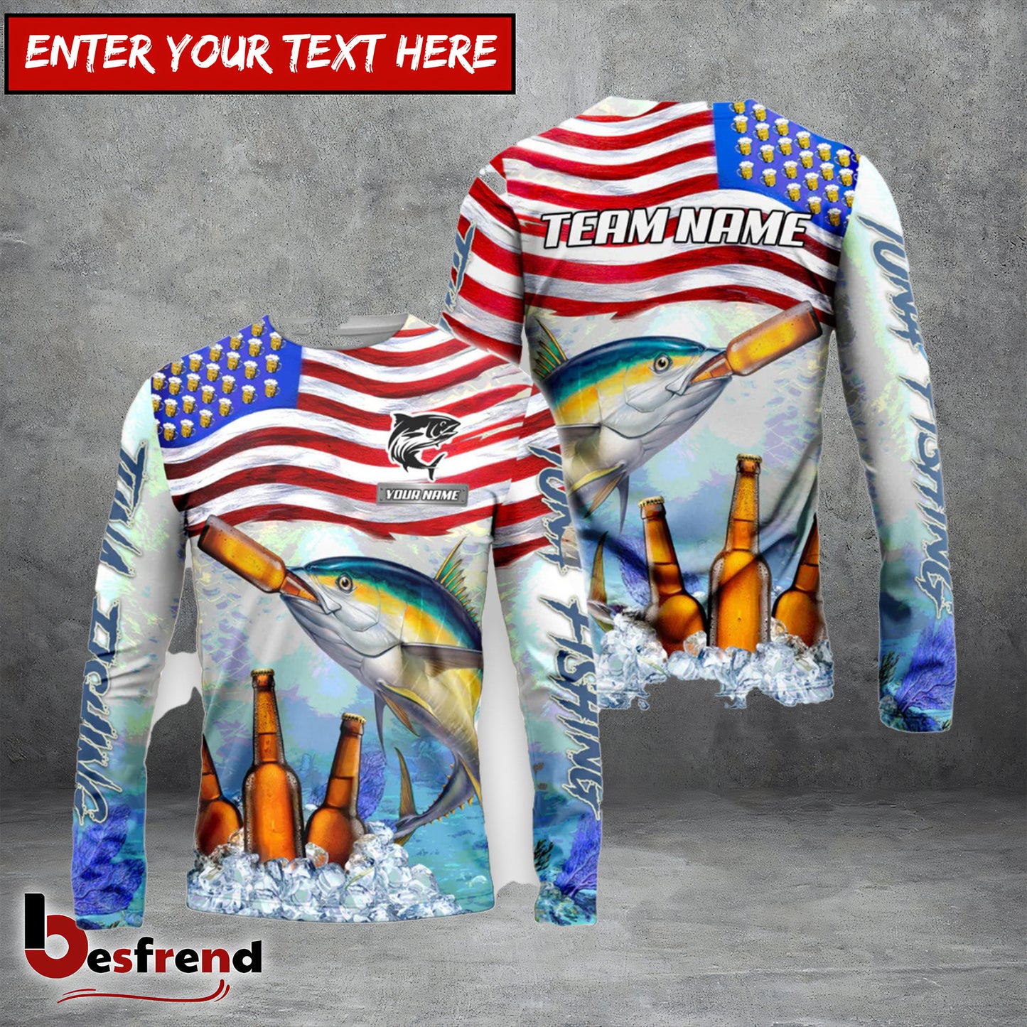 Besfrend Tuna Fishing American Flag Beer Custom Name  Team Name 3D Shirts