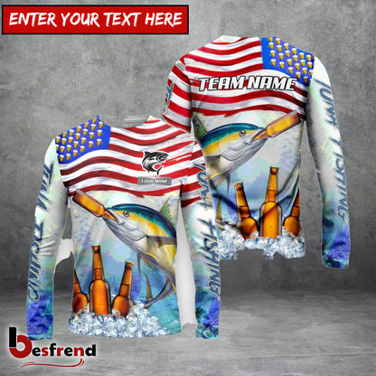Besfrend Tuna Fishing American Flag Beer Custom Name  Team Name 3D Shirts