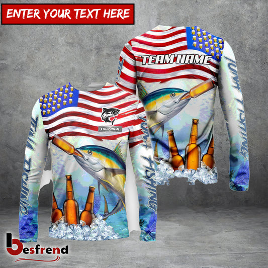 Besfrend Tuna Fishing American Flag Beer Custom Name  Team Name 3D Shirts