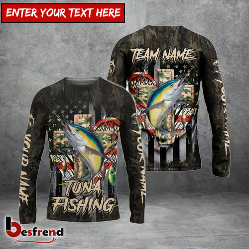 Besfrend Tuna Fishing American Flag Camo Cross Gear Custom Name  Team Name 3D Shirts