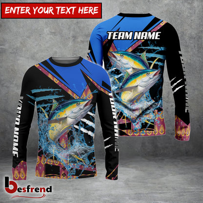 Besfrend Tuna Fishing Blue Brocade Pattern Custom Name  Team Name 3D Shirts