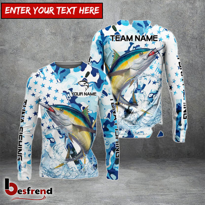 Besfrend Tuna Fishing Blue White American Flag Custom Name  Team Name 3D Shirts
