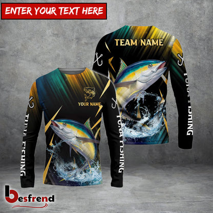 Besfrend Tuna Fishing Golden With Skinfish Pattern Custom Name  Team Name 3D Shirts