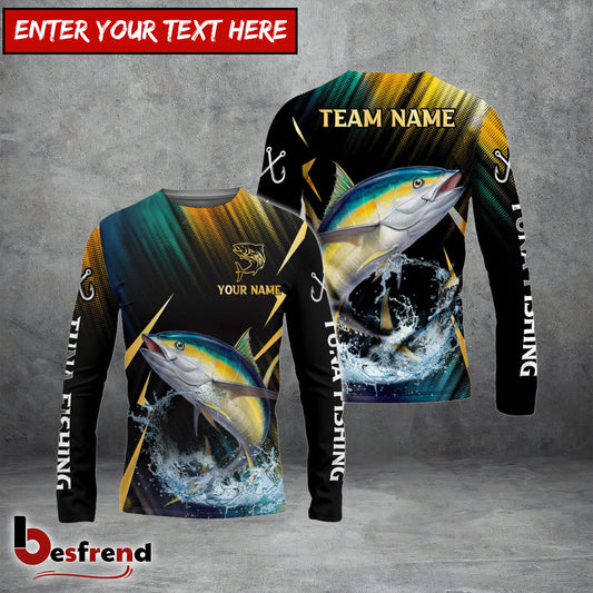Besfrend Tuna Fishing Golden With Skinfish Pattern Custom Name  Team Name 3D Shirts