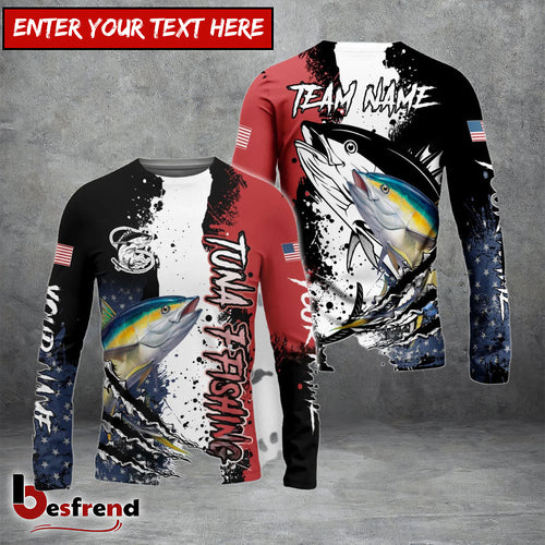 Besfrend Tuna Fishing Paint Scratch American Flag scratch Sport Custom Name  Team Name 3D Shirts