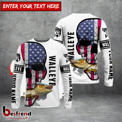Besfrend Walleye Fishing American Flag Fish Reaper Custom Name 3D Shirts