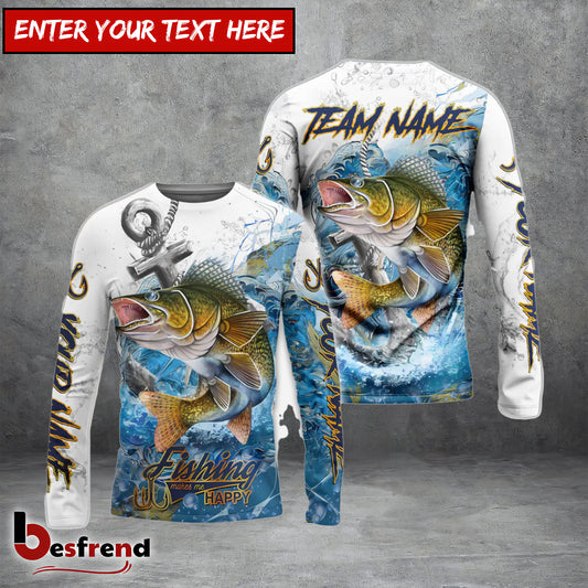 Besfrend Walleye Fishing Anchor Ocean Splash Design Name  Team Name 3D Shirts