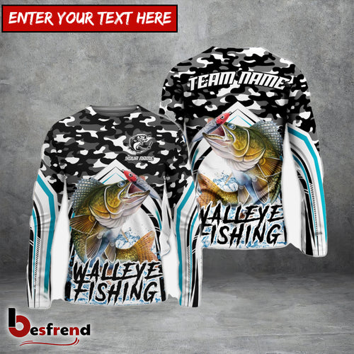Besfrend Walleye Fishing Black Camo Sport Custom Name  Team Name 3D Shirts