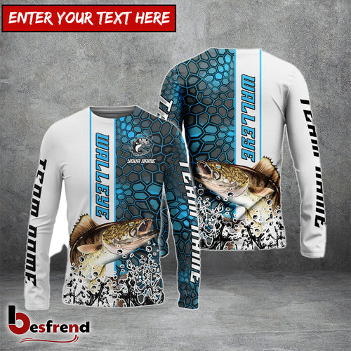 Besfrend Walleye Fishing Blue Fin Bling Camo Sport Custom Name  Team Name 3D Shirts