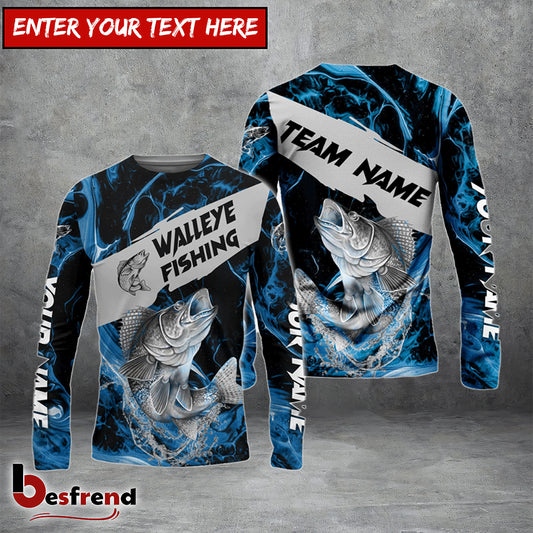 Besfrend Walleye Fishing Blue Lava Sport Custom Name  Team Name 3D Shirts