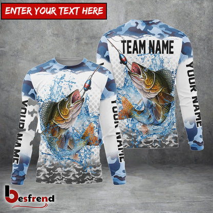 Besfrend Walleye Fishing Blue Sea Custom Name  Team Name 3D Shirts