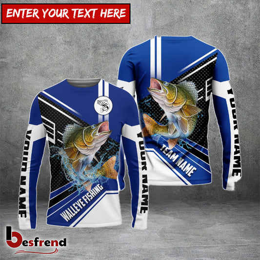 Besfrend Walleye Fishing Blue White Sport Custom Name  Team Name 3D Shirts