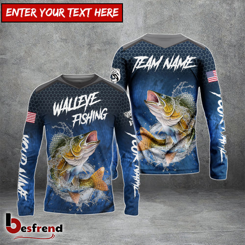 Besfrend Walleye Fishing Dark Blue American Sport Custom Name  Team Name 3D Shirts