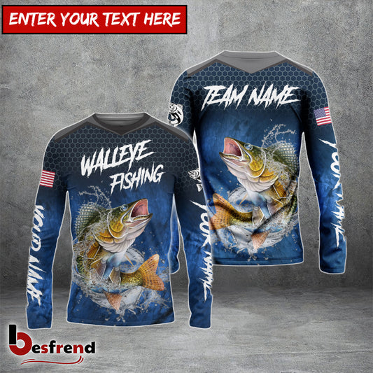 Besfrend Walleye Fishing Dark Blue American Sport Custom Name  Team Name 3D Shirts