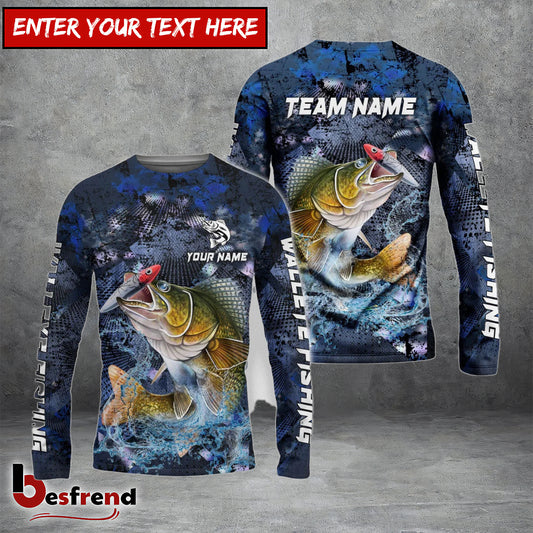 Besfrend Walleye Fishing Dark Blue Camouflage Custom Name  Team Name 3D Shirts