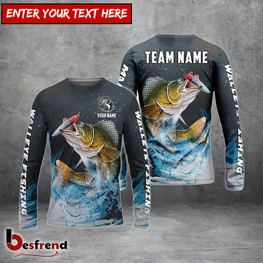 Besfrend Walleye Fishing Dark Blue Sport Custom Name  Team Name 3D Shirts