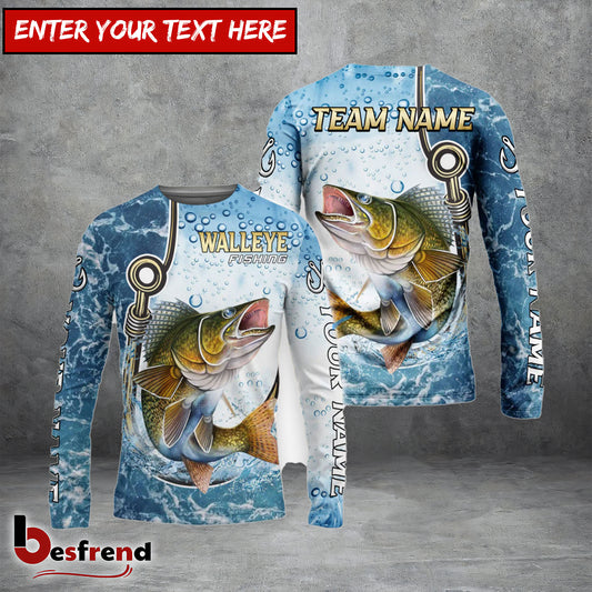 Besfrend Walleye Fishing Golden Hook Graphic Sport Custom Name  Team Name 3D Shirts