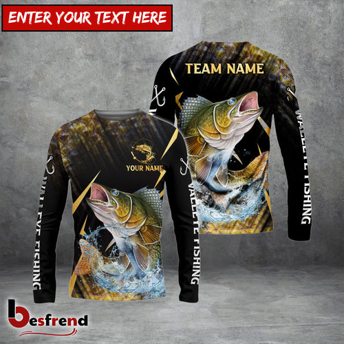 Besfrend Walleye Fishing Golden With Skinfish Pattern Custom Name  Team Name 3D Shirts