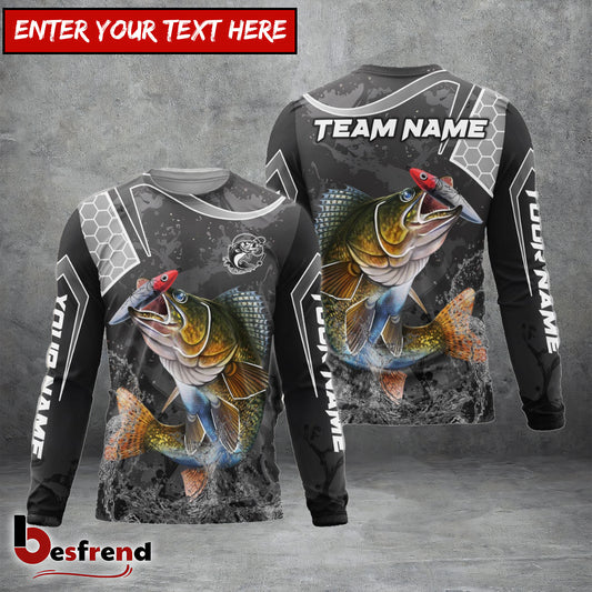 Besfrend Walleye Fishing Gray Camo Sport Custom Name  Team Name 3D Shirts