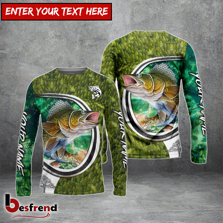 Besfrend Walleye Fishing Hook Green Custom Long Sleeves Fishing Shirt